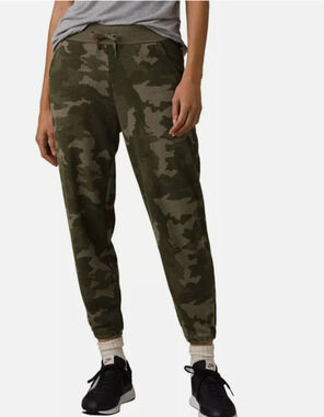 Prana Womens Cozy Up Ankle Joggers Pants Small Green Camo Sweatpants NWT